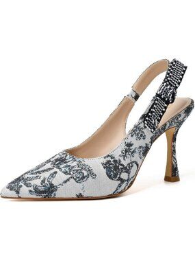 Women's White Rubber Pointed Closed Toe Buckle Strappy Comfort Slingback Heels
